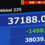 日経平均急落 一時1500円以上値下がり